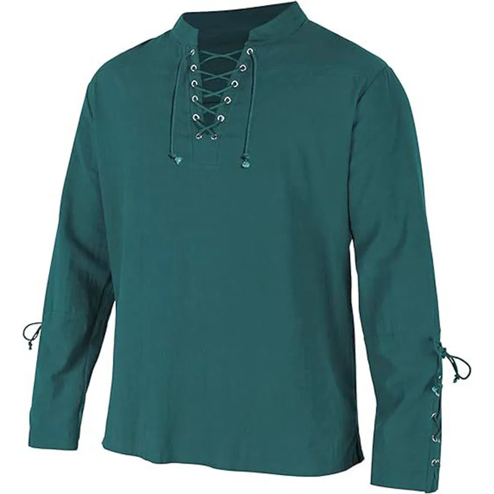Camisas de manga larga para ho - Medieval Gothic Lace Up Pirate Shirt reseña y precio