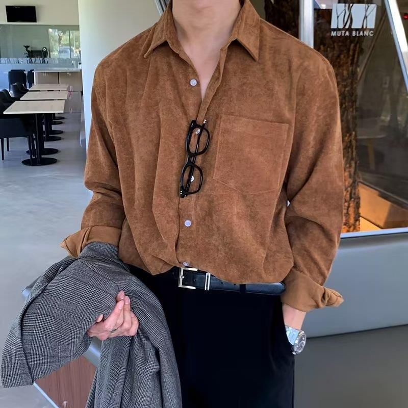 Camisas de pana de manga larga - Corduroy Button Up Shirt Men reseña y precio